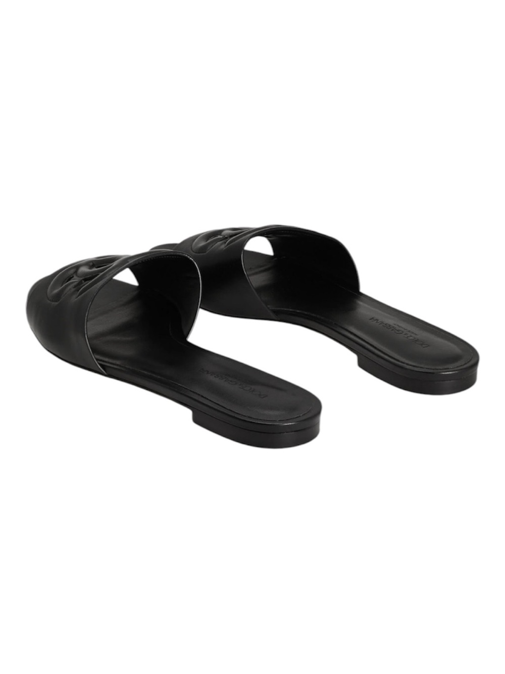 Dolce & Gabbana Bianca Black Leather DG Logo Calfskin Slides Sandals 37 NEW - Picture 3 of 9